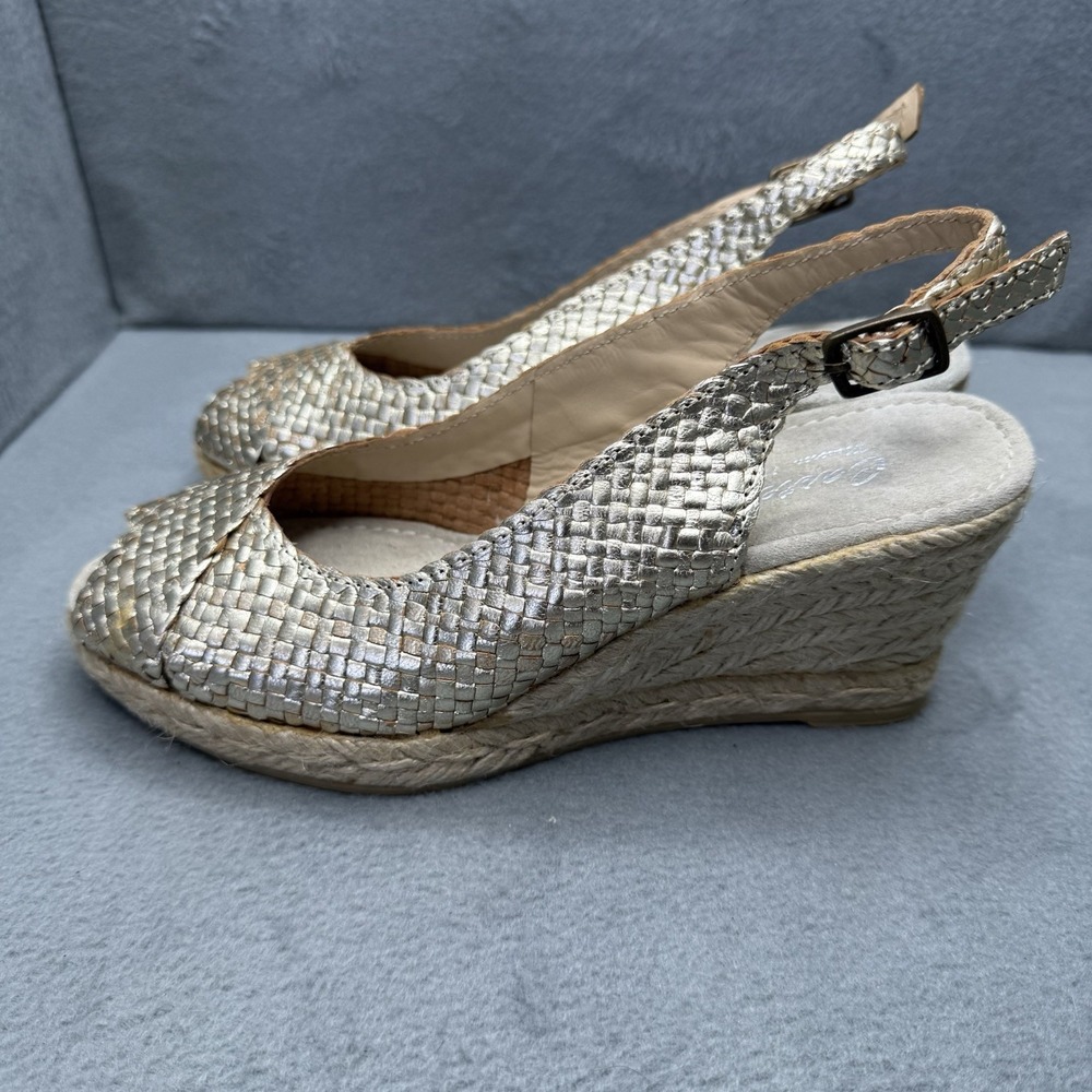 Castell Menorca Women's EU 36 Metallic Woven Leather Espadrille Wedge Sandals